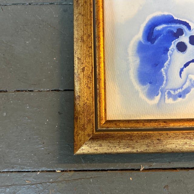 Abstract Contemporary Original Blue Ink Abstract Watercolor Painting For Sale - Image 3 of 4