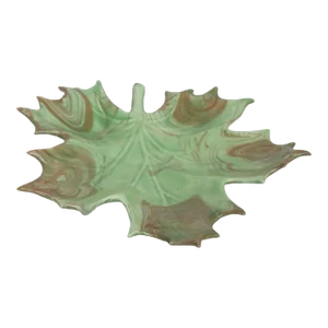 Ceramic Goderich Maple Leaf Marbled Green and Brown Candy Trinket Dish