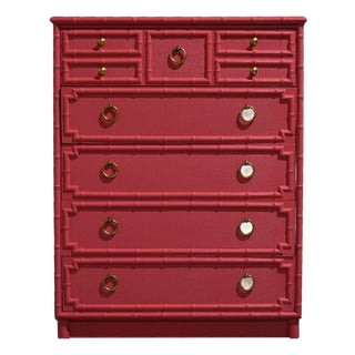 1960s Drexel Omega Kensington Collection Faux Bamboo and Cane Highboy Dresser For Sale