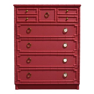 1960s Faux Bamboo and Cane Highboy Dresser, Attributed For Sale