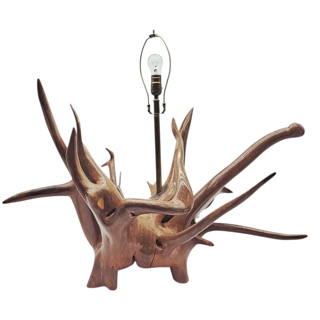 Mid-Century Modern Monumental Teak Root Table Lamp in the Nakashima Organic Modern Style 36" For Sale - Image 3 of 9