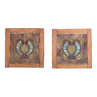 Pair of Antique Arts & Crafts Stained Glass Windows For Sale