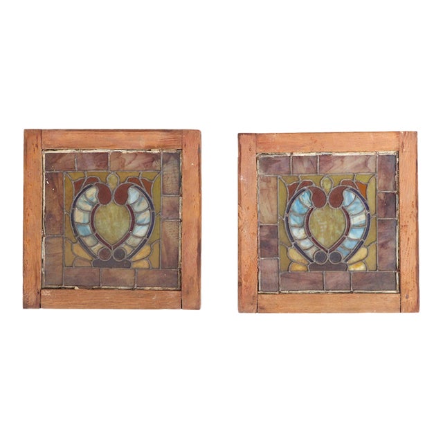 Pair of Antique Arts & Crafts Stained Glass Windows For Sale