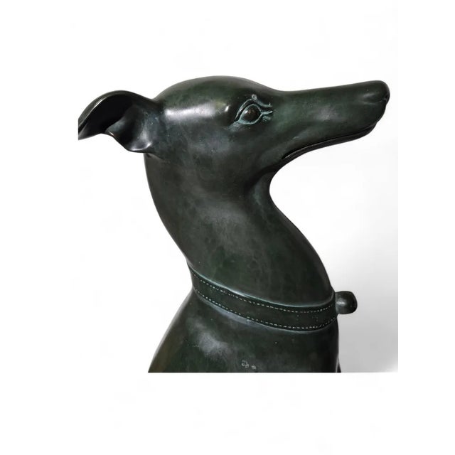 1950s Italian Greyhound Statues in Green Patinated Bronze, 1950s, Set of 2 For Sale - Image 5 of 13
