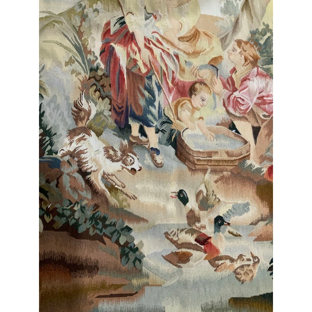 Alexa Hampton Large Vintage Figural Aubusson Pastoral Tapestry 50” X 72” Appearing to Be Handwoven Wool - A True Focal Point, Statement Piece - See Pics! For Sale - Image 4 of 11