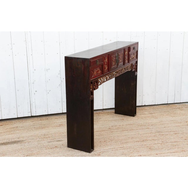 Red Antique Red & Gilt Chinese Kang Altar Table For Sale - Image 8 of 9