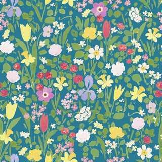 Sample - Daffodils Wallpaper by Paule Marrot in Teal For Sale
