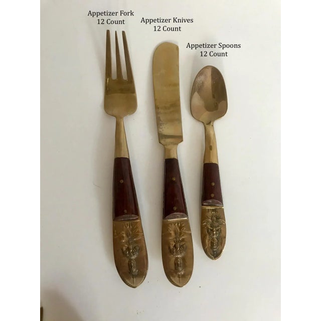 Mid-Century Modern Thai Siam Buddha Brass and Rosewood Flatware Set of 142 For Sale - Image 9 of 13