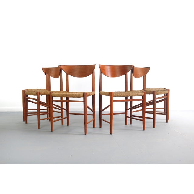 1950s Set Of Six (6) Dining Chairs Designed By Peter Hvidt And Orla Möllgaard Nielsen, Denmark For Sale - Image 5 of 12