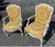 Pair of Vintage Italian Painted Bergere Chairs Upholstered in Yellow and White Linen For Sale - Image 4 of 12