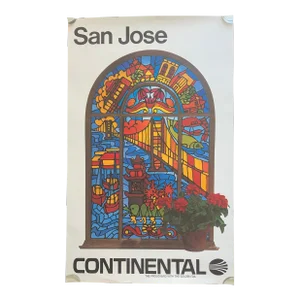 Original Vintage Poster San Jose California Continental Airlines Travel Art