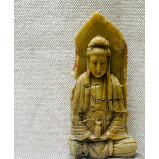 Antique Chinese Hand-Carved Green Stone Buddha Sculpture With Base ...
