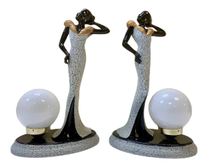 Vintageour Girls Figurine Table Lamps - a Pair