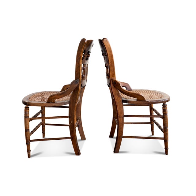 Late 19th Century Victorian Eastlake Cane Seat Chairs - A Pair For Sale - Image 5 of 14