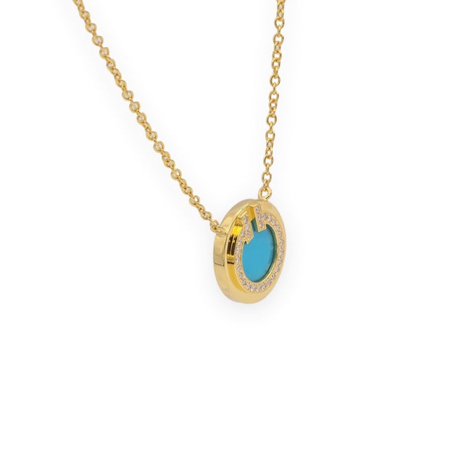 Contemporary Tiffany & Co. T Collection 18k Yellow Gold Turquoise and Diamond Necklace For Sale - Image 3 of 8