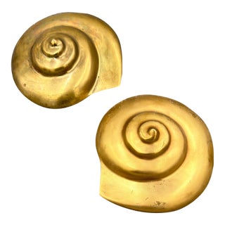 1960s Nautical Brass 2 Piece Nautilus Seashell Sculptures Wall Art Mid-Century Modern For Sale