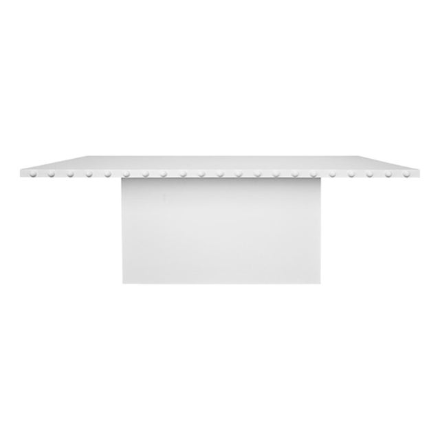 Matthew Izzo Home Lucian Matte White Lacquer Studded Edge Dining Table For Sale