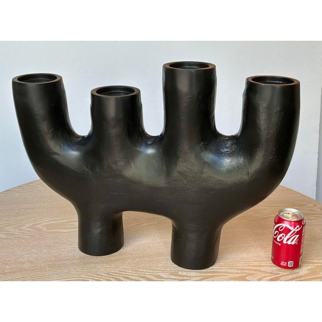 Modern Modern Brutalist Style Black Metal 4 Pillar Candle Holder For Sale - Image 3 of 5