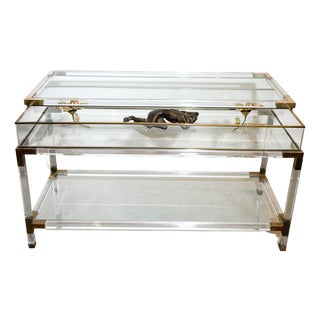Acrylic Glass Sliding Door Display Cabinet or Console Table For Sale