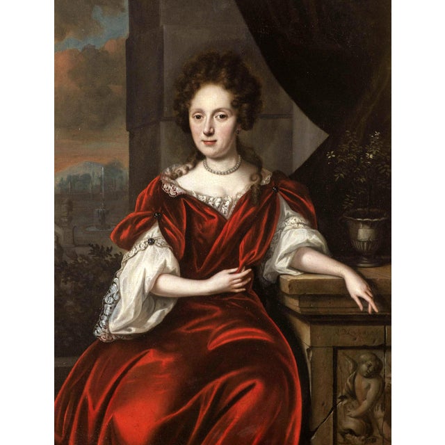 Reinier De La Haye, Portrait of a Lady in Front of a Park Landscape, Oil on Canvas For Sale - Image 9 of 9