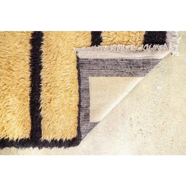 Beige Vintage Handmade Turkish Tulu Beige and Brown Black Striped Wool Tribal Shag Floor Rug, 5’ X 8’ For Sale - Image 8 of 10