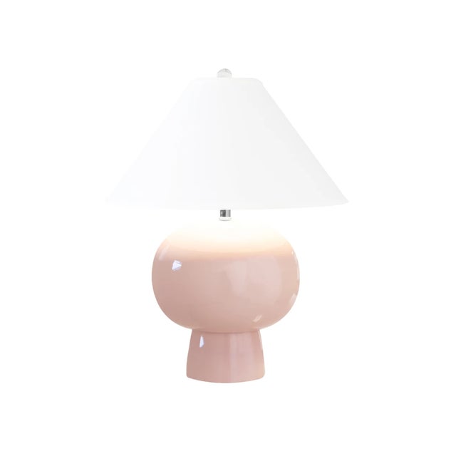 Worlds Away Matthew Izzo Home Annie Blush Ceramic Table Lamp With White Linen Coolie Shade For Sale - Image 4 of 5