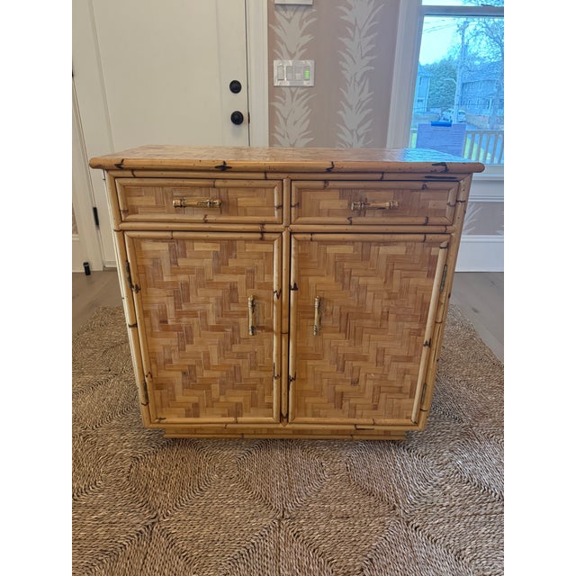 Wood Vintage Woven Rattan Cabinet With Bamboo Handles For Sale - Image 7 of 12