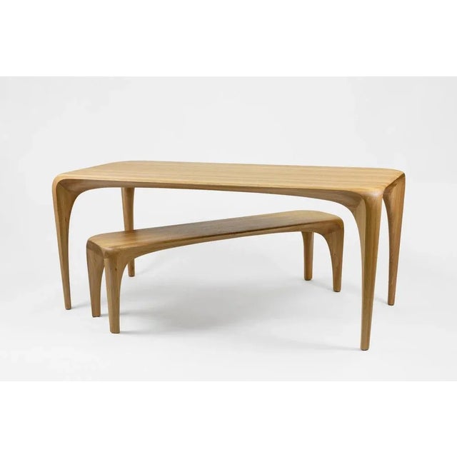 Brown Oak Bench Spline by Maxime Goléo For Sale - Image 8 of 12