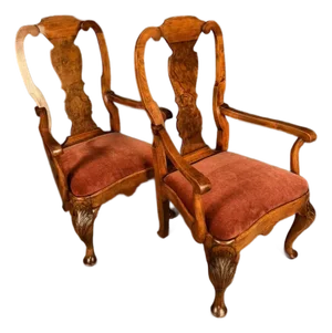 Pair of Late 19th Century English Queen Anne Style Armchairs, C. 1890