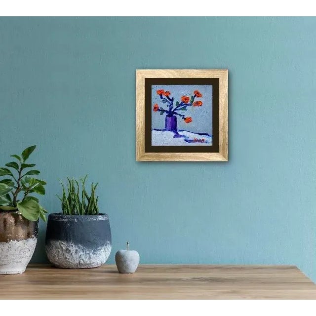 2020s Still Life With Orange Flowers in Purple Vase Oil Painting For Sale - Image 5 of 7
