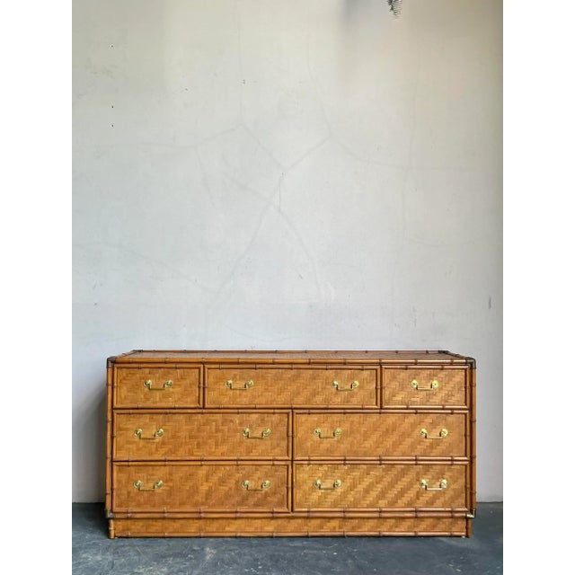 Dixie Vintage Boho Dixie Parquet Rattan Dresser For Sale - Image 4 of 9