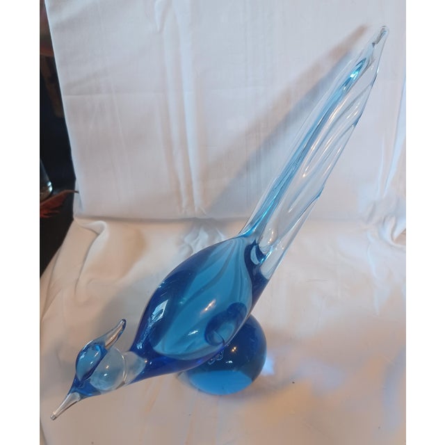 Glass 1960s Tiffin "Copen Blue " Art Glass Pheasant. For Sale - Image 7 of 7