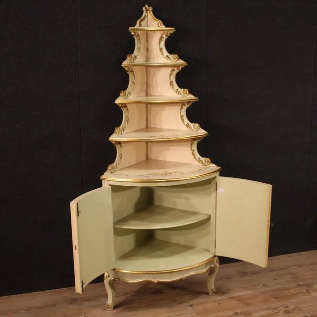 Corner Cabinet in Lacquered, Gilded and Painted Wood, 1960 For Sale - Image 9 of 12