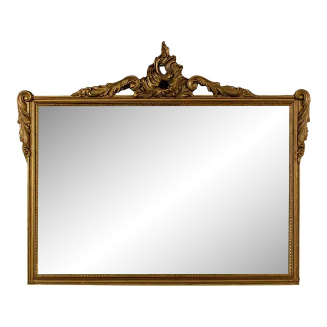 Early to Mid-20th Century Baroque or Rococo Style Wall Mirror With Carved Gilded Ornate Details For Sale