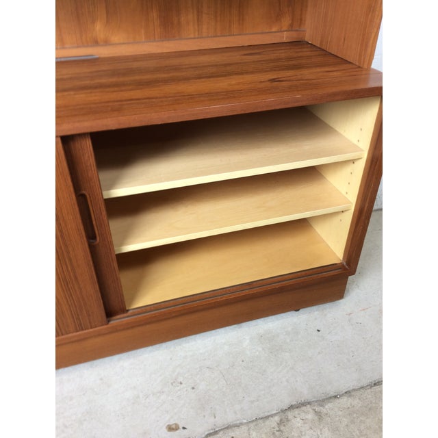 Danish Modern Two Piece Shelving Unit With Adjustable Shelves and Sliding Door Cabinets For Sale - Image 17 of 17