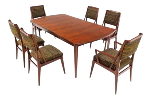 Dining Table With Three Extension Leaves and Six Matching Chairs Set