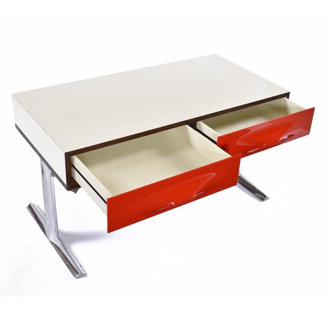 Wood DF-2000 Rosewood Chrome Red Plastic Drawer TV Stereo Console from Raymond Loewy For Sale - Image 7 of 13