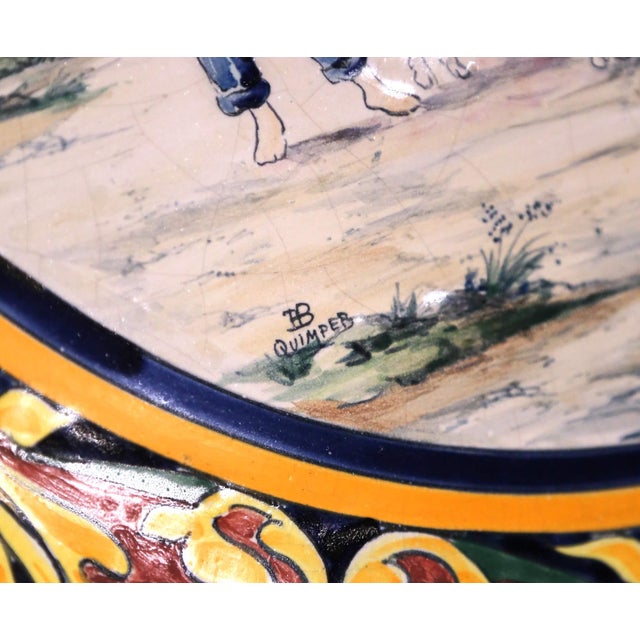19th Century French Hb Quimper Faience Decorative Wall Platter or Serving Tray For Sale In Dallas - Image 6 of 11