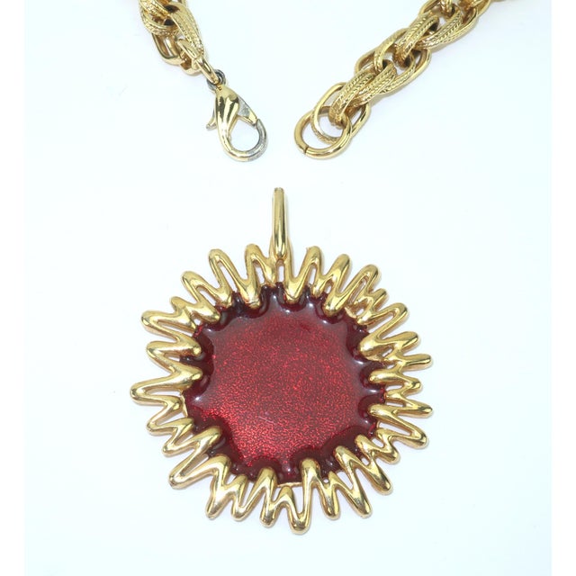 Gold Jomaz Gold Plated Sunburst Pendant Chain Link Necklace c.1970 For Sale - Image 8 of 12