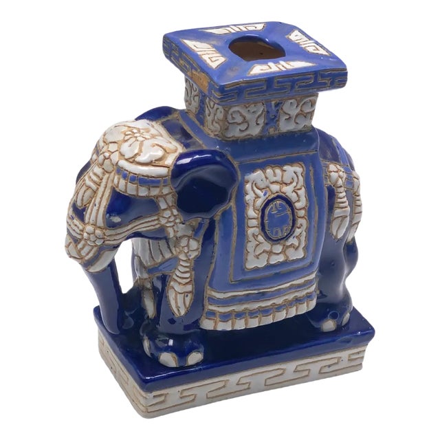 Hollywood Regency Chinese Blue Elephant Garden Plant Stand For Sale