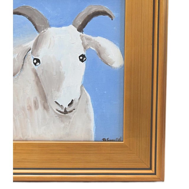Charming folk art, goat billy nanny goat portrait study, oil painting on artist canvas panel. Signed by the artist...