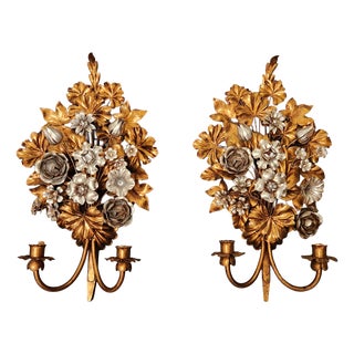 Hand-Forged Gold-Plated and Silver-Plated Candle Wall Lamps by S. Salvadori, Italy, 1950s, Set of 2 For Sale