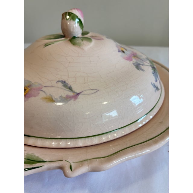 Ceramic Early 1900's Steubenville Rose Dawn Pink Serving Dish With Lid For Sale - Image 7 of 15