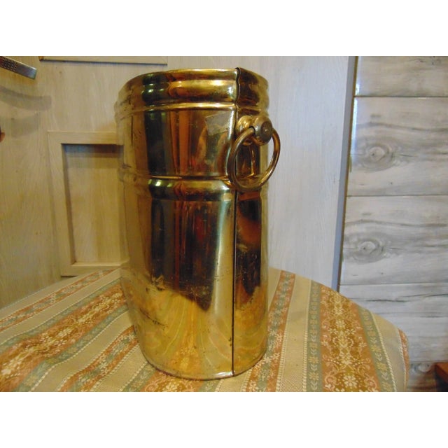 Brass wood container for the stove and fireplace. Vintage, dating back to the 1970s. Dimensions: height 29 cm, width 38...