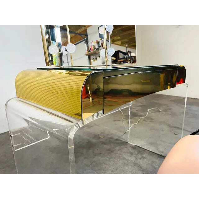 Lucite Vanity, Mirror & Scroll Ottoman Bench by Hill Manufacturing 1970s For Sale - Image 10 of 14