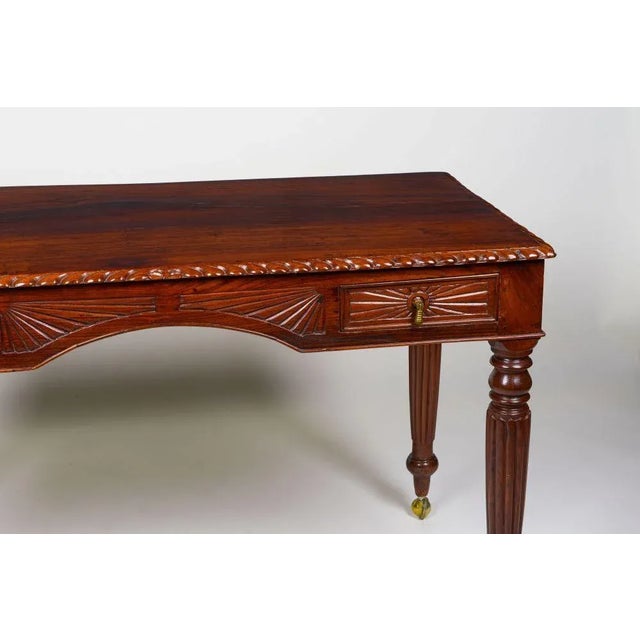 A Fine Anglo-Indian Carved Padouk Writing Table, Ceylonese For Sale - Image 4 of 9