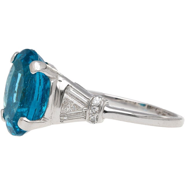 5.87 Carat Apatite and Diamond Platinum Cocktail Ring Size 6 For Sale - Image 4 of 6