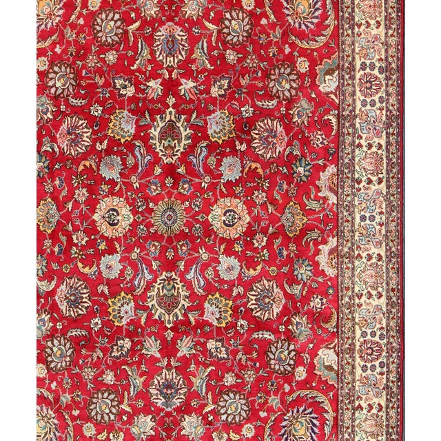 Semi Antique Persian Tabriz Rug With All-Over Blossom Design in Red and Ivory For Sale - Image 4 of 12