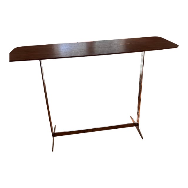 Vintage Mid-Century Modern Walnut & Chrome Narrow Console Table For Sale