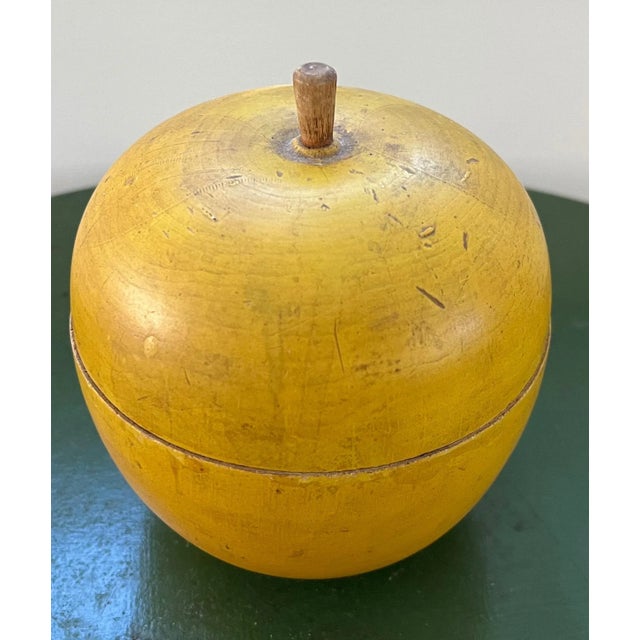 American Antique Early 20th Century Paint Decorated Carved Wood Yellow Golden Apple Box For Sale - Image 3 of 12